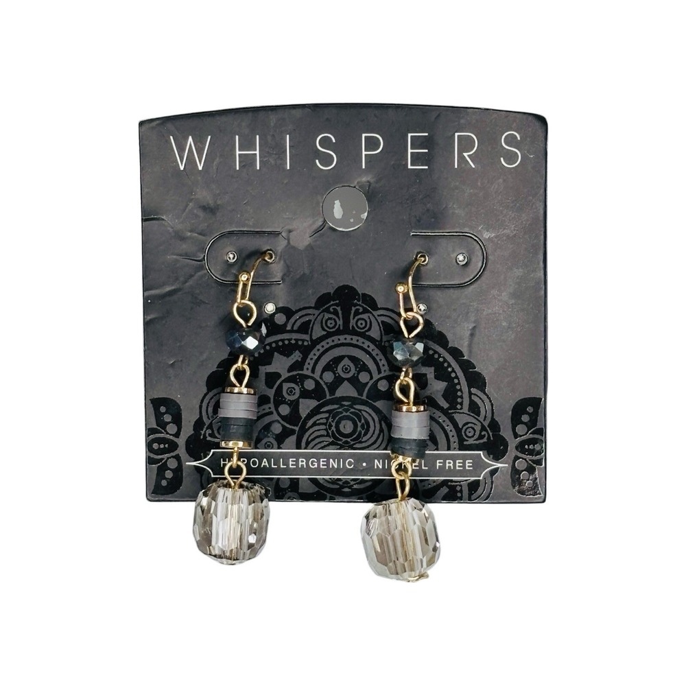 Whispers Grey Crystal Disc Bead Dangle Drop Earrings Hypoallergenic NWT New